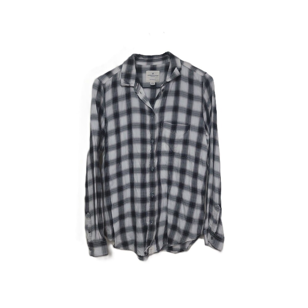 American Eagle Boyfriend Fit Flannel Shirt Womens S Plaid Long Sleeve Top